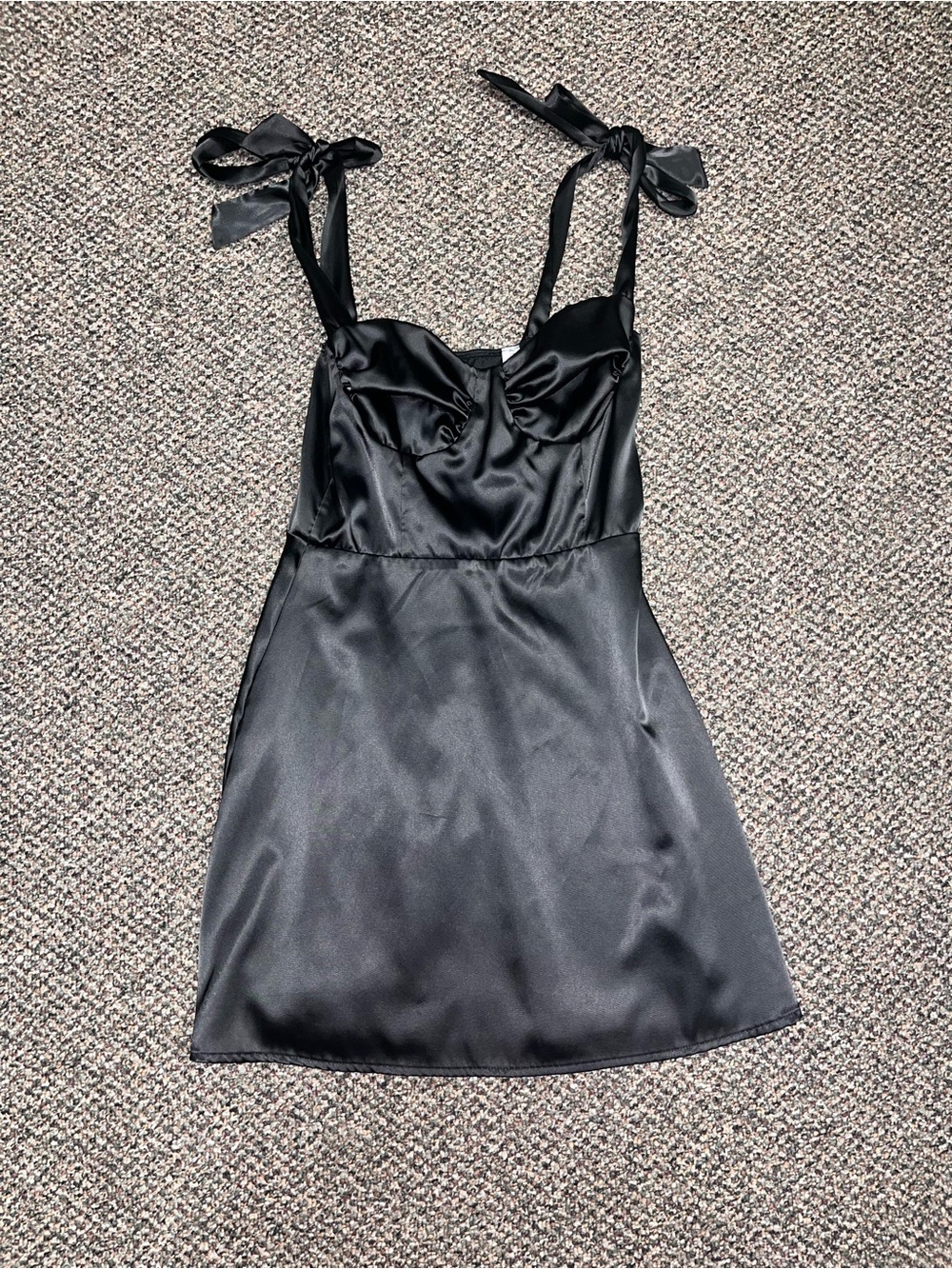 Lucy in the Sky Black Satin Mini Dress with Tie Straps
